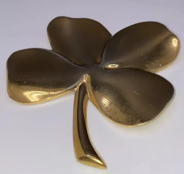 Vintage 1984 Gerity 24K Gold Plated Four Leaf Clover Shamrock Paperweight ~Irish