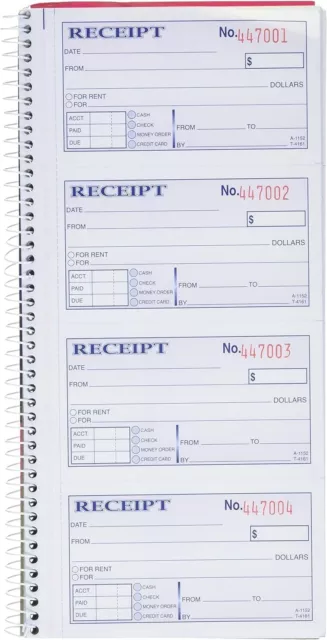 Adams Money and Rent Receipt Book, 2-Part Carbonless, 5-1/4" X 11", Spiral Bound