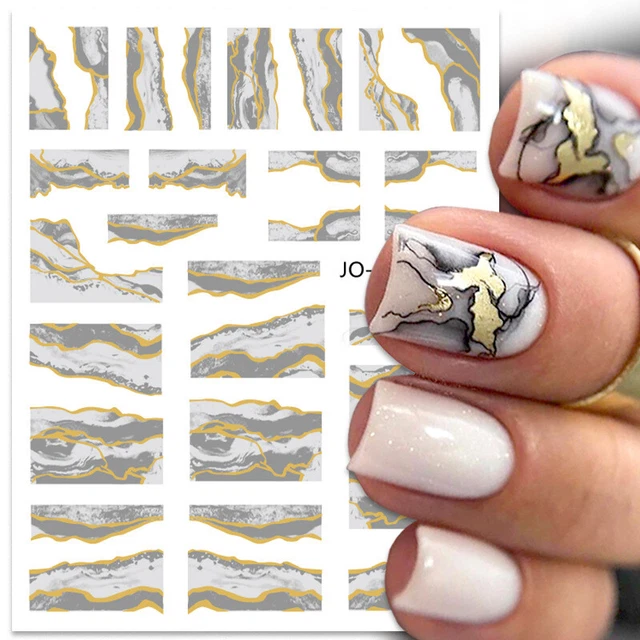 3D Stickers Ongles Bleu Vert Marbre Or Flocon Ligne Art Manucure Chaud ❤ ,