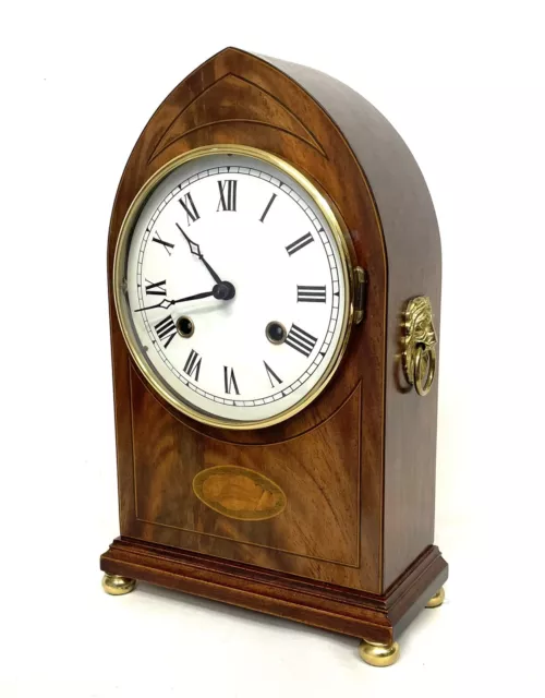 Franz Hermle Antique Style Lancet Top Inlaid Mahogany Mantel Bracket Clock