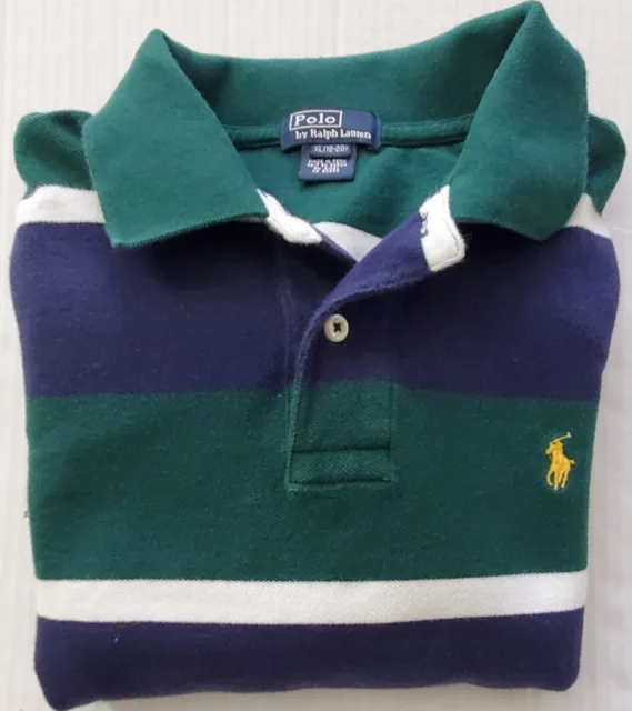Polo Ralph Lauren Boy's Green & Navy Striped Rugby Shirt Size XL (18-20)