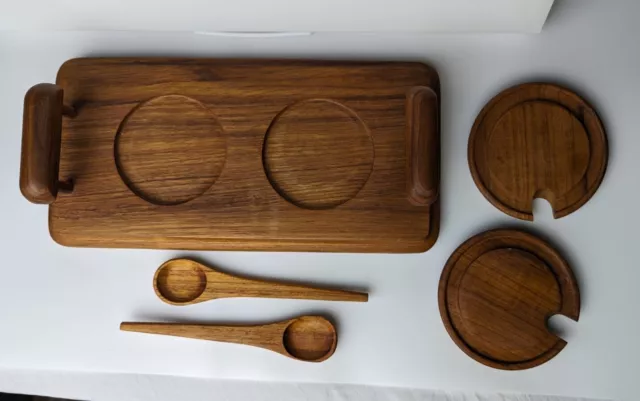 Vintage GoodWood Teak Serving Platter With Spoons Lids Only