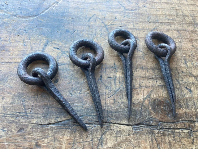 matching set of 4! Antique 18TH C Wrought Iron HAND FORGED drawer pulls