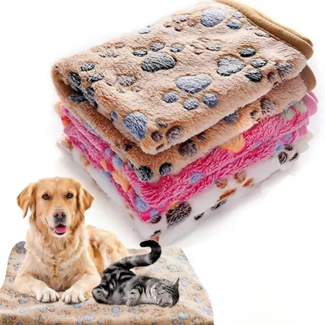 Soft Fluffy Warm Lovely Design Paw Print Pets Blanket Dog & Cat Piggy S/M/L Mat.