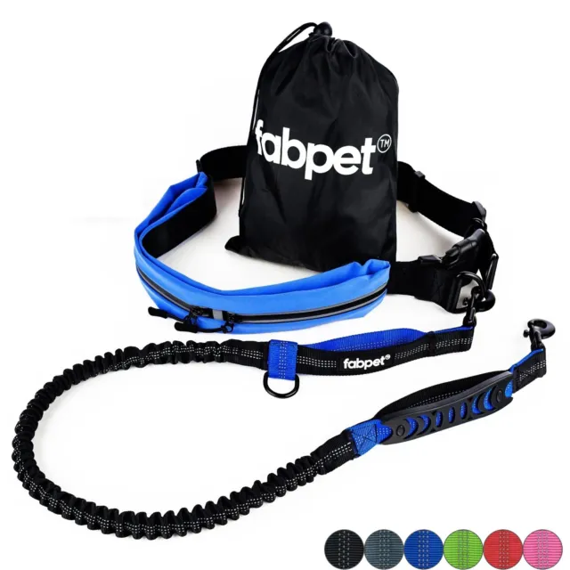 Fabpet Hands Free Dog Lead for Running, Walking - Waist Belt with Pouch, Bungee