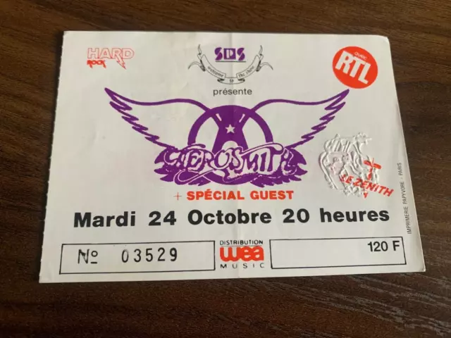 Aerosmith Le Zenith Paris October 24th 1989 Used Ticket Stub