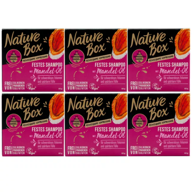 Nature Box FESTES SHAMPOO 6 x 85g mit Mandel Öl - Vegan -  frei von Silikonen