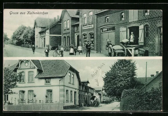 AK Kaltenkirchen, Straßenpartie mit Kolonialwarenhandlung, Ortspartie 1910