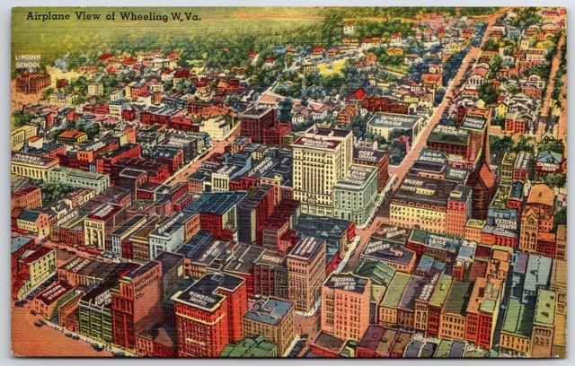Airplane View, WHEELING WEST VIRGINA, w/ Buildings Named Linen UNP