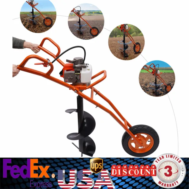 11" Bit Post Hole Digger Gas Powered 63cc 3hp Hand Push Earth Auger Ground Drill