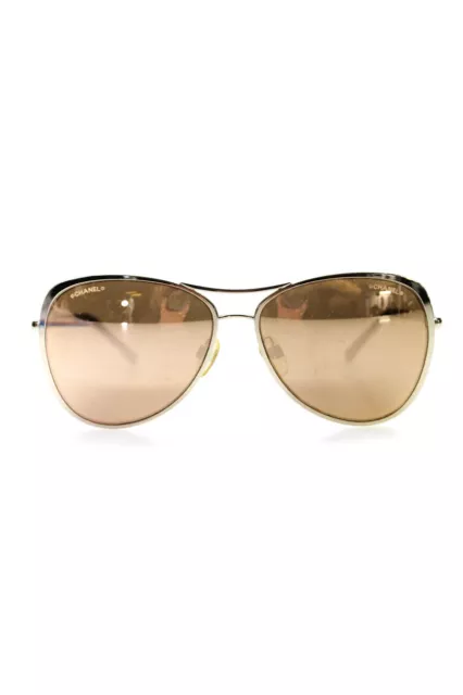 Chanel Womens Spotted Print Mirrored Metal Aviator Sunglasses Gold 140mm