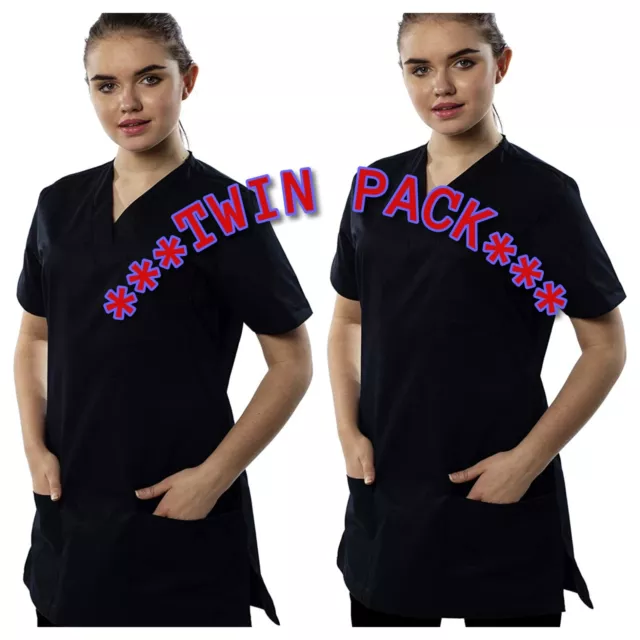 2 x Scrub Medical Uniform Top Women Men Tunic Nurse Hospital Work Wear