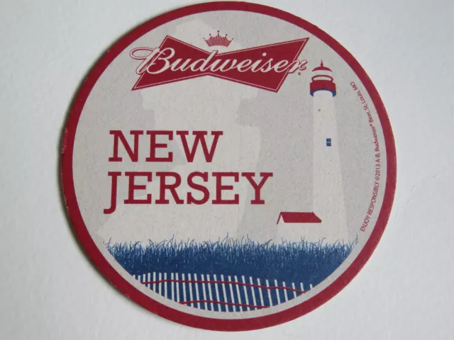 Beer COASTER ~ Anheuser-Busch BUDWEISER Bud ~ St Louis, MISSOURI ** NEW JERSEY