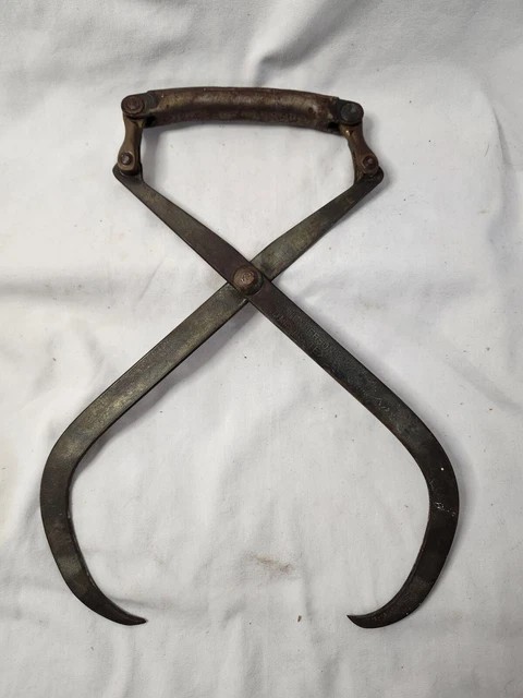 Vintage Rustic Wishbone Style Ice Block Tongs - Stamped D Henderson Dallas TEX
