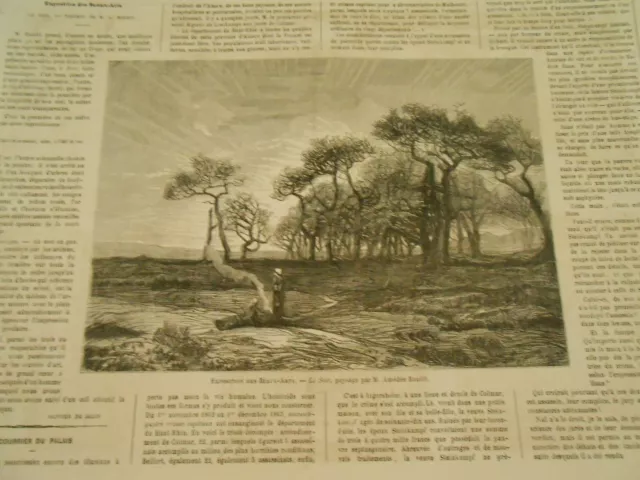 Gravure 1864 - Le soir paysage d'après Amédée Baudit