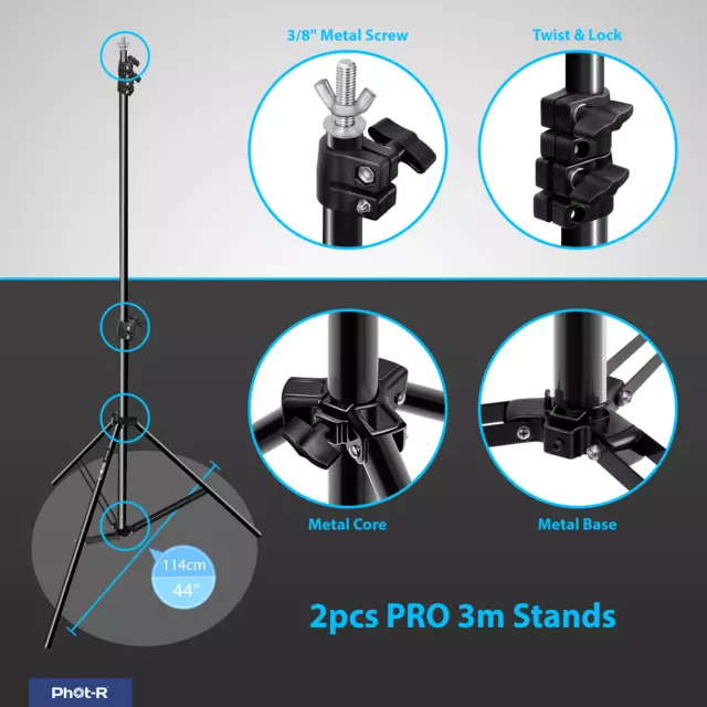 Phot-R 3 x 3m Photo Studio Background Backdrop Support System Set Stand Crossbar 2