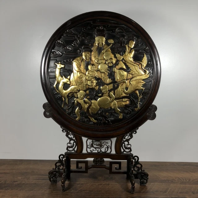 Chinese Exquisite Handmade Figures Gilt Bronze Statue Screen