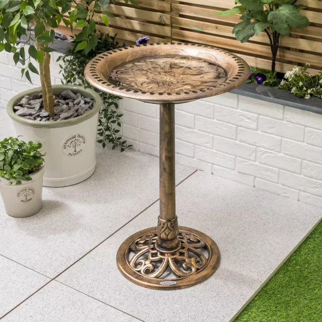 Garden Bird Bath Ornate Resin Birdbath With Rustic Metal Effect H70cm Christow 2