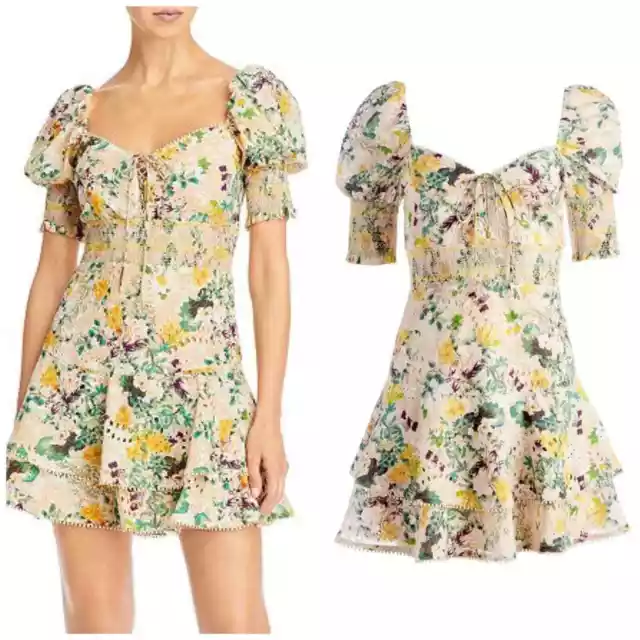 NWT Alice + Olivia Crawford Sweetheart Tiered Floral Mini Dress - Embroidered