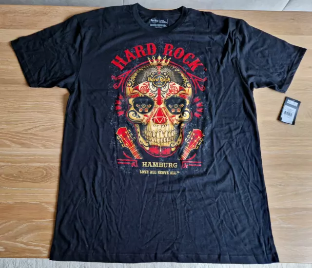 HRC Hard Rock Cafe Hamburg Black Shugar Skull Guitar T Tee Size XL NWT NP35€