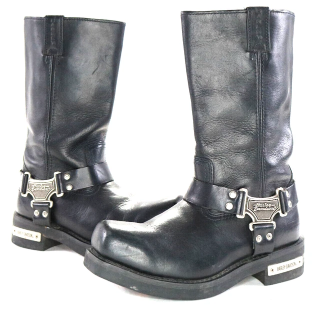 harley davidson mens boots 9.5 wide black leather square pull mega harness 91345