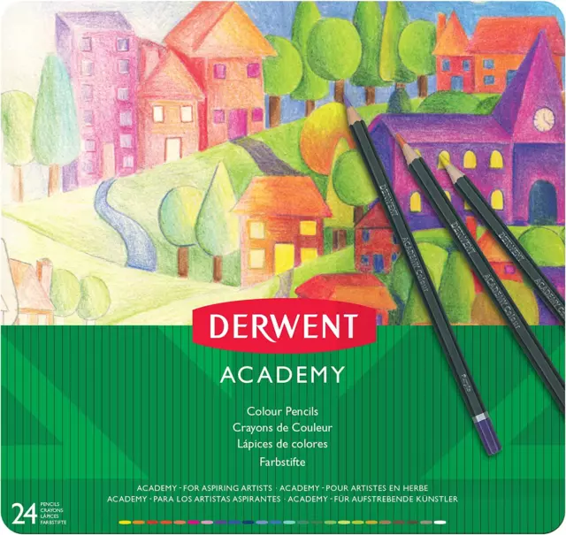 Academy Colouring Pencils, Set of 24 in Tin Box, Blendable Multicolour Artist’S