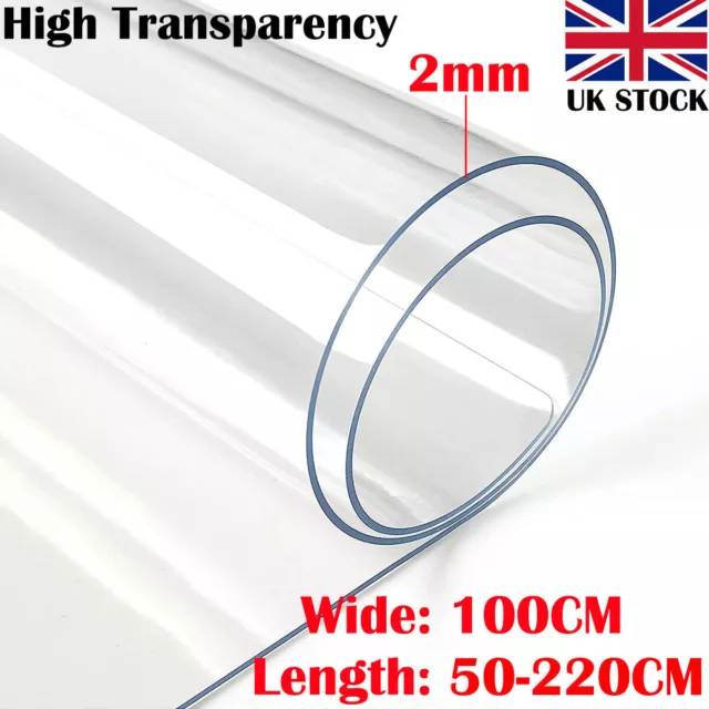 2mm Thick Clear Transparent Vinyl PVC Tablecloth Table Protector Plastic Cover