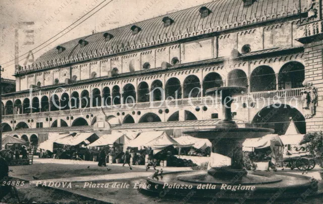 1937 PADOVA Piazza Erbe Palazzo della Ragione Mercato Fontana cartolia