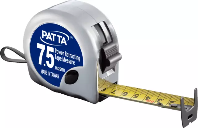 Cinta métrica rodante PATTA Power 7,5M x 25mm con escala métrica angloamericana