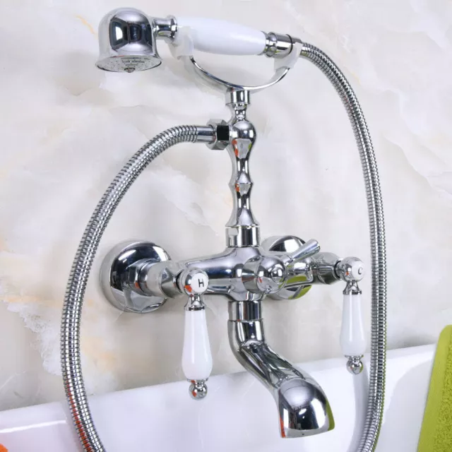 Wall Mount Chrome Bathroom Tub Faucet Hand Spray Shower Mixer Water Tap 2na202