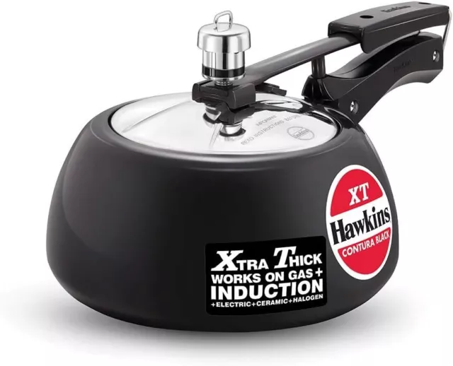 Hawkins Contura XT Pressure Cooker, 2 Liter Capacity, Stainless Steel Black
