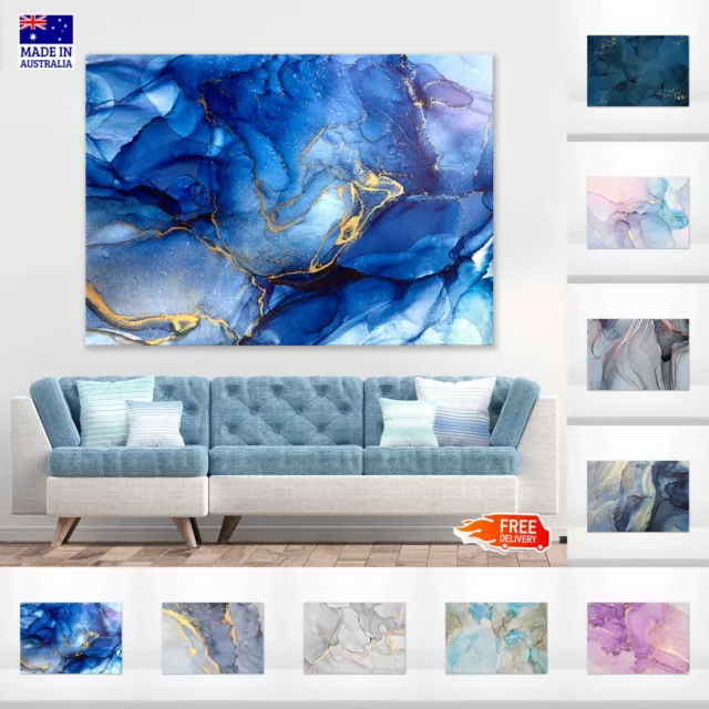 Blue Gold Pink & Grey Abstract Wall Canvas Home Decor Australian Made Quality