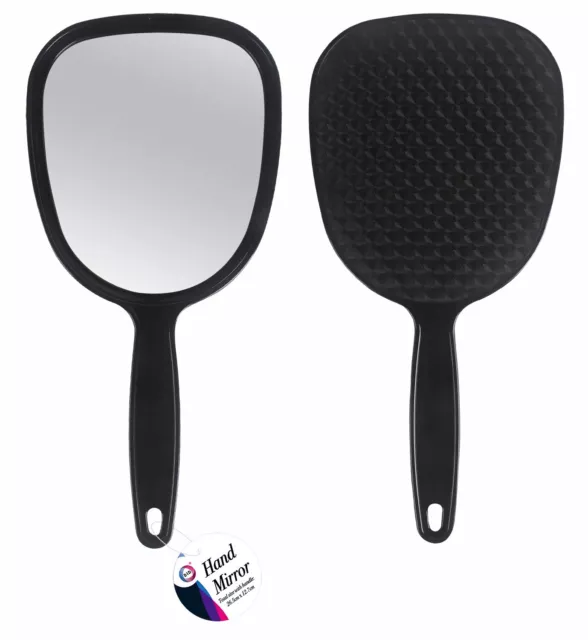 Mirror Make Up Hair Hand Held Cutting Flat Barbers Paddle Large Salon Black