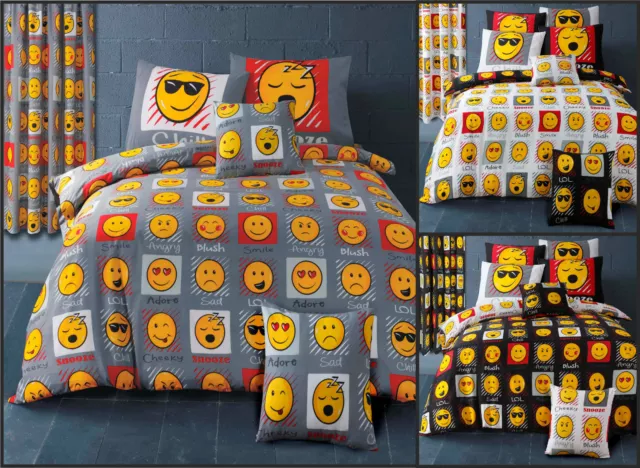 Emoticons Expressions Smiley Face Duvet Cover Bedding Set  OR Curtains