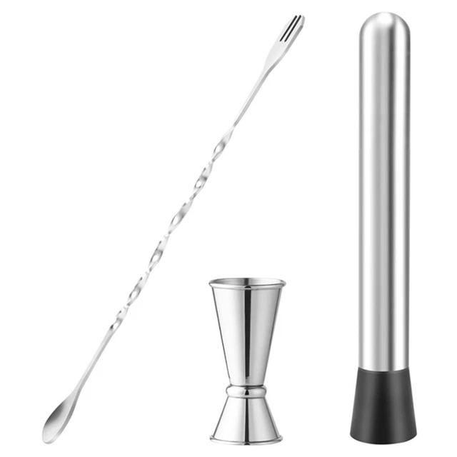 Muddler de acero inoxidable para cócteles, mezcla y medición jigger, bar profesional O7J6