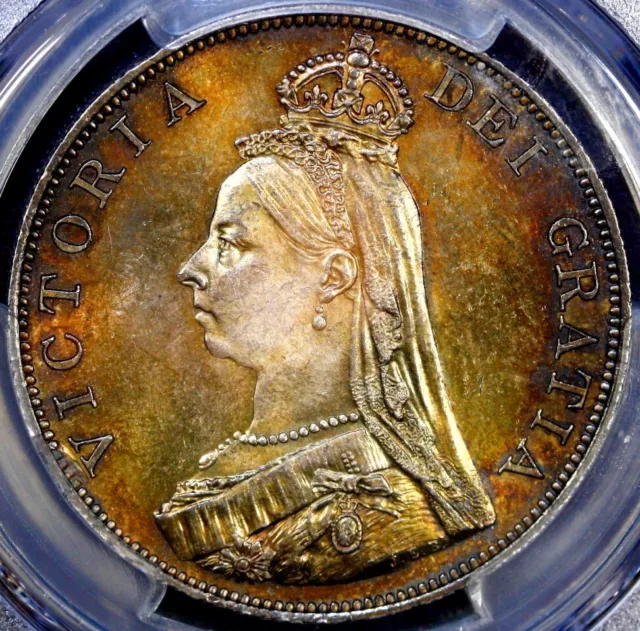 1887 Great Britain S-3923 Arabic 1 Double Florin PCGS MS63 Toned