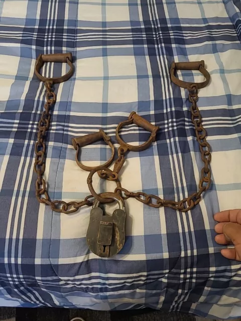 Antique Iron Legs And Handcuffs With Old Pad Lock old Antique Leg & handcuff key