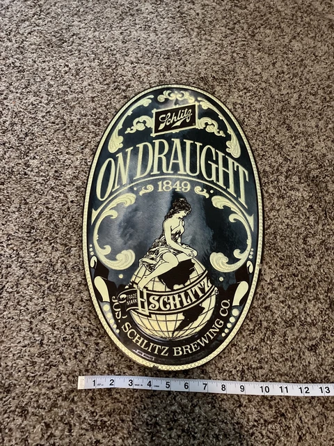 Vintage Schlitz Beer On Draught 1849 Glass Mirror/Sign Plaque Oval Bar 1972