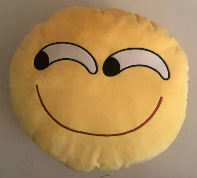 Smiling Mischievous Emoji - Yellow Super Soft Throw Pillow 13" Plush - Fast Ship