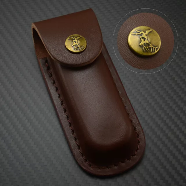 Real Leather Sheath Pocket Fit 2" Belt Carrying Multi Tool Folding Knife Case
