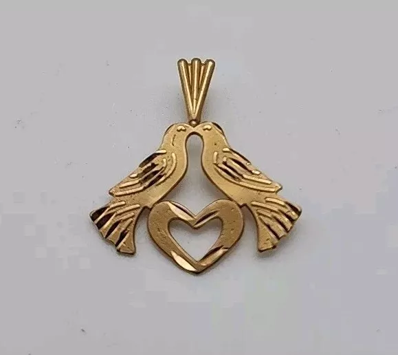 Vintage Michael Anthony MA Solid 14Kt Gold 2 Birds In Love Heart Shape Pendant