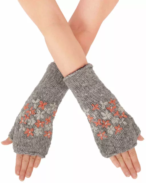PUREWONDER Armstulpen Handstulpen Pulswärmer Wolle Blumen-Stickerei hw47
