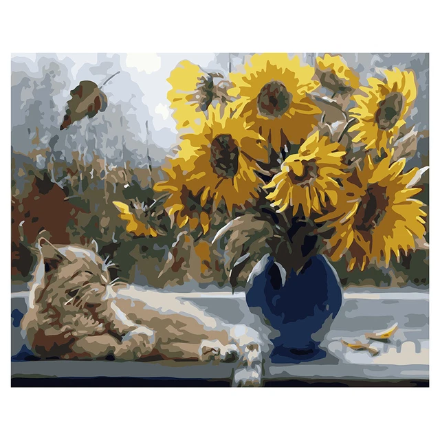 Pintura al óleo flor por números hágalo usted mismo lona imagen pintada a mano decoración del hogar H
