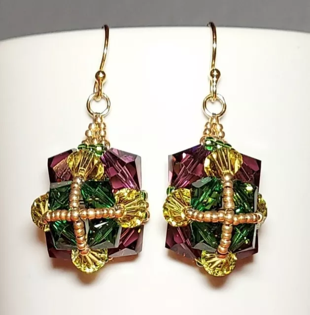 Mardi Gras Embellished handmade Swarovski crystal beaded earrings new