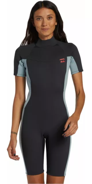 Billabong Womens Foil 2mm Back Zip Shorty Wetsuit - Washed Black