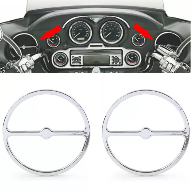 For Harley Electra Tri Street Glide Speaker Trim Ring Cover Left & Right Chrome