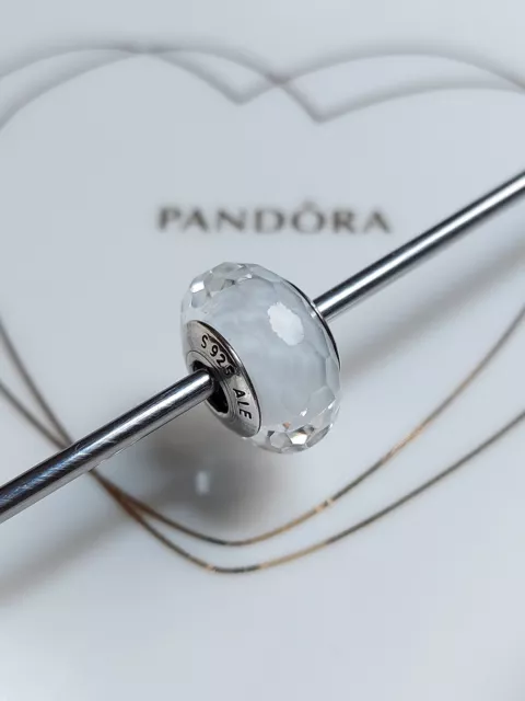 Genuine Pandora Silver White Faceted Murano Glass Bead Charm S925 ALE