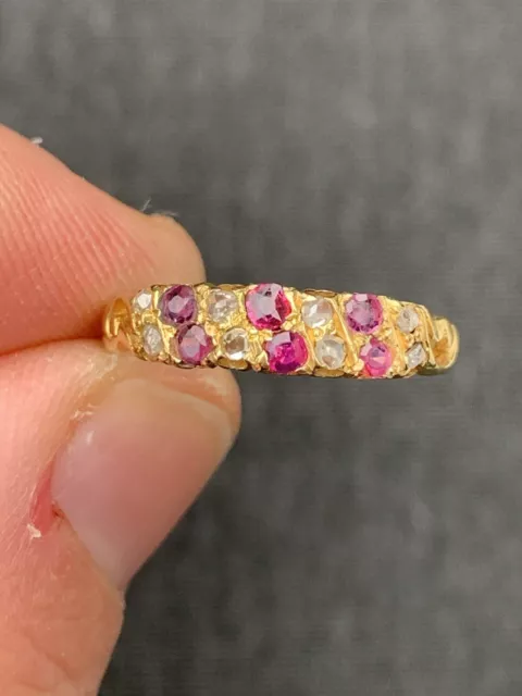 18ct Gold Victorian Natural Ruby & Rose Cut Diamond Ring, 18k 750