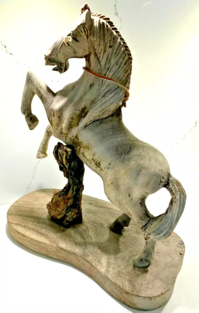 Awesome Carved Wood Jumping Stallion Horse Statue Figurine