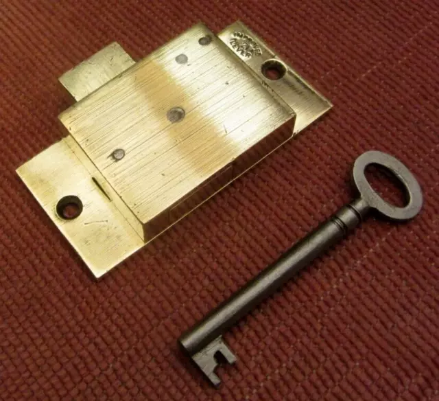 Old Antique Cabinet Lock Solid Brass With 1 Working Key 2 Levers - Super Lock !